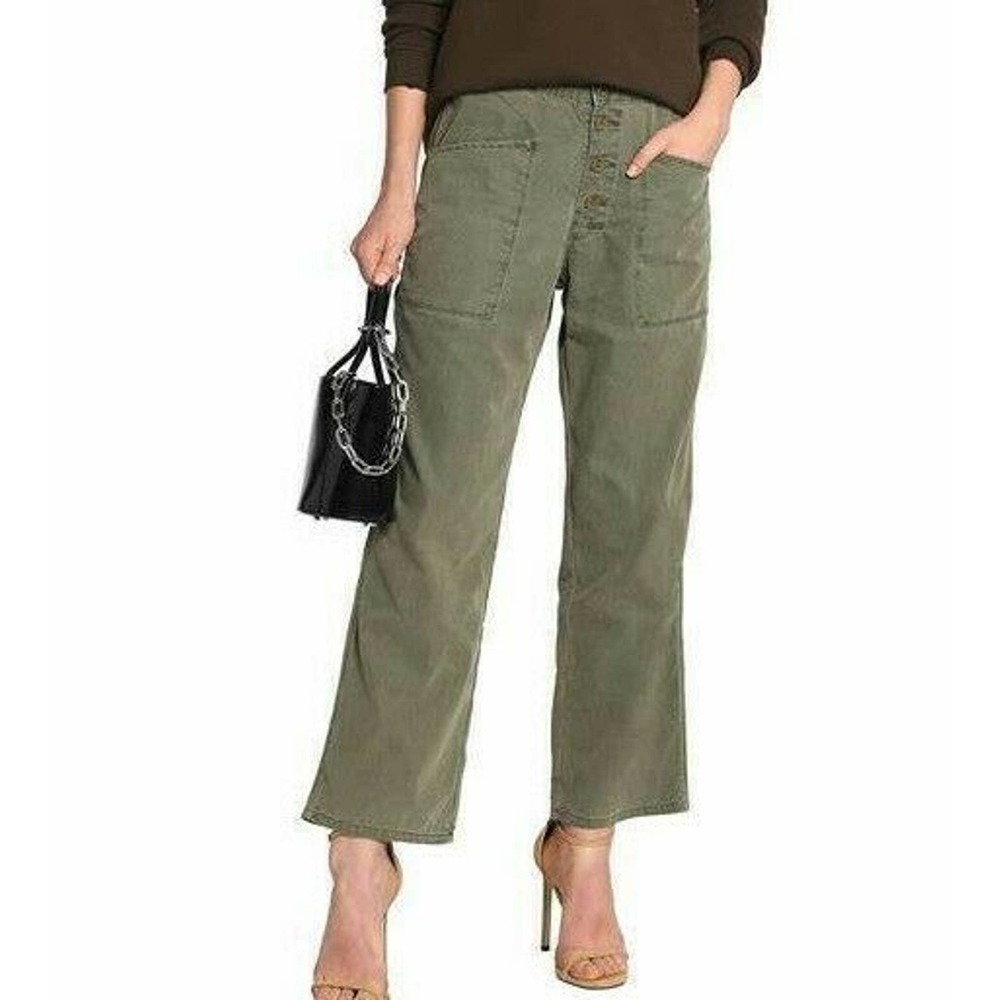 RtA Women Light Army Green THEODORA Cropped Button Fly Cotton Pants 28 NWT